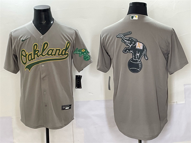 Men's Oakland Athletics Team Big Logo Grey Cool Base Stitched Baseball Jersey